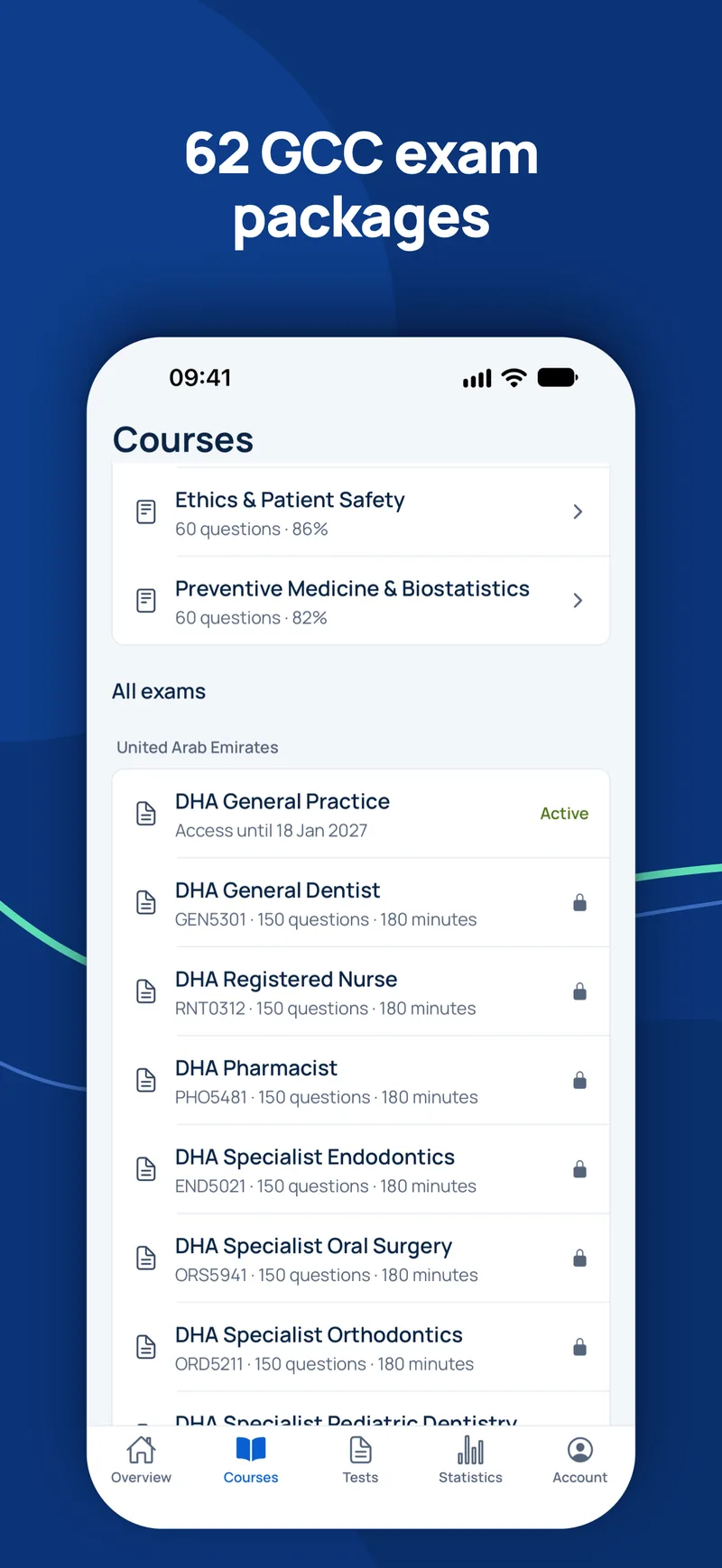 GCC Medical Exam Prep app: courses and GCC licensing exams such as DHA General Practice and DHA Registered Nurse