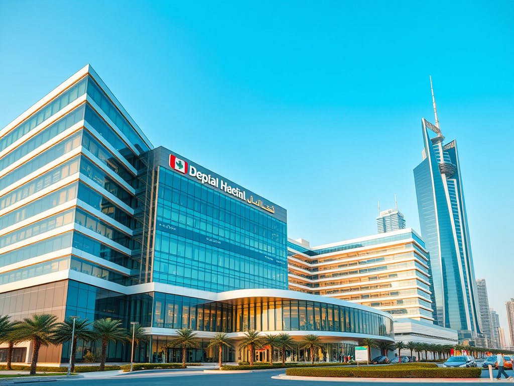 Mediflow'un uluslararası doktorların erişimine yardımcı olduğu esnek BAE sağlık sistemini temsil eden modern Dubai hastane ortamı
